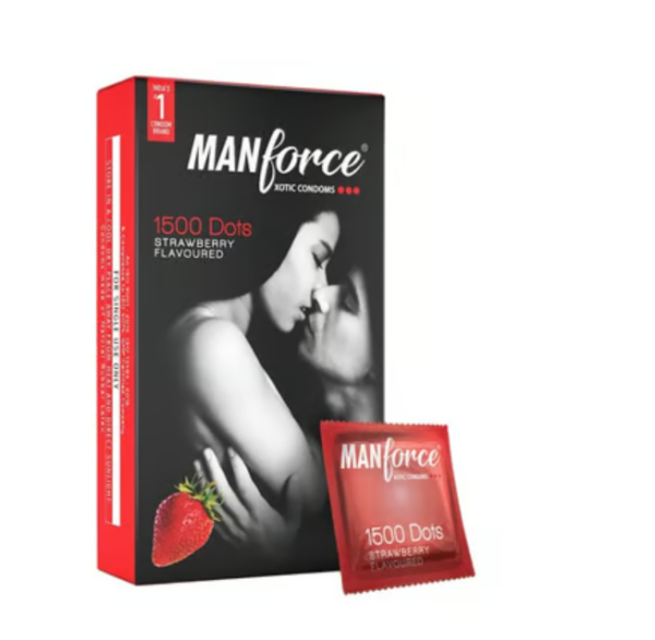 Manforce Xotic Extra Dotted Condom - Strawberry Flavour - 3 in 1