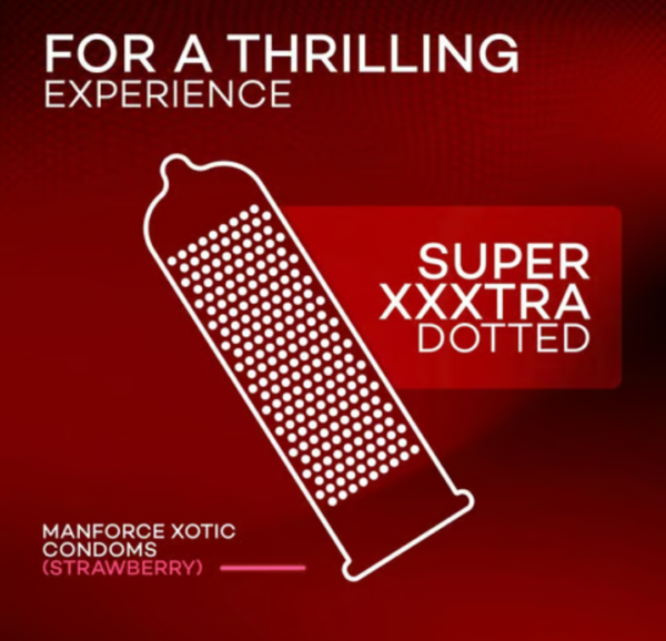 Manforce Xotic Extra Dotted Condom - Strawberry Flavour - 3 in 1 - Image 2