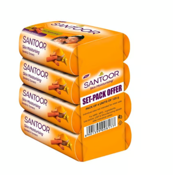 Santoor Skin Moisturising Sandal & Turmeric Soap - Pack of 4